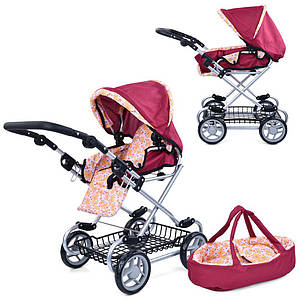 Іграшкова коляска прогулянкова для ляльки 2в1 з переносною сумкою Melogo 9346W Коляска для ляльки