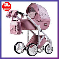 Детская универсальная коляска трансформер 2 в 1 Adamex Luciano jeans Q220 дождевик москитная сетка розовая