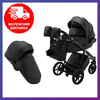 Детская универсальная коляска трансформер 2 в 1 Adamex Porto ECO кожа SA-2 дождевик москитная сетка черная