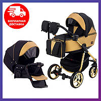 Детская универсальная коляска трансформер 2в1 Adamex Sierra Polar SR403 дождевик москитная сетка черно-золотой