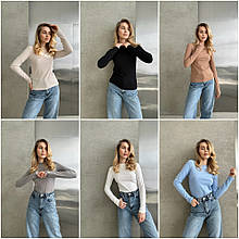 Жіночий лонгслів з довгими рукавами з якісної тканини турецький рубчік норма + батал