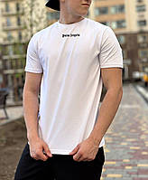 Мужская футболка белая Palm Angels хлопковая летняя , Легкая повседневная футболка Палм Ангелс белая стрейч