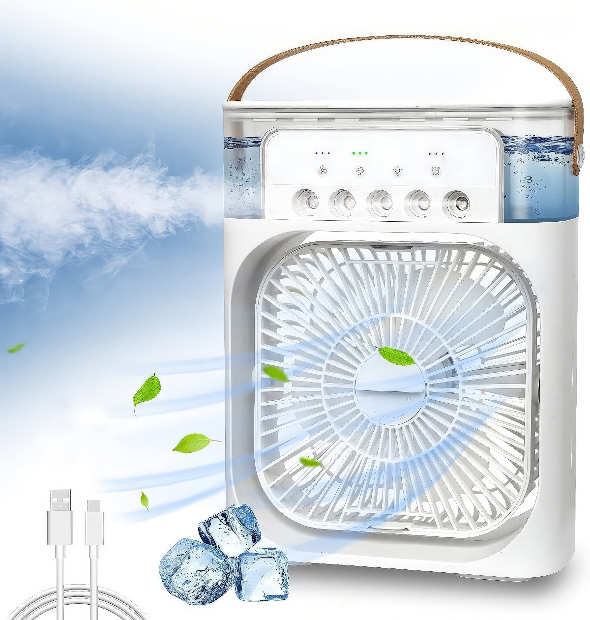 Настільний вентилятор зі зволожувачем повітря 4в1 Air Cooler Fan USB Білий переносний зволожувач повітря