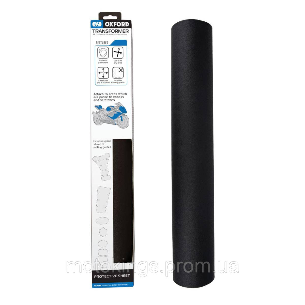 Наклейки OXFORD для захисту пластику в мотоциклах, вимірювання 375 мм X 300 мм, колір чорний, фото 1
