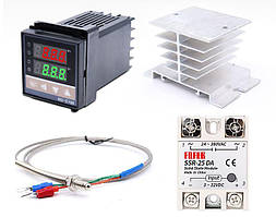 REX-C100 цифровий термостат, реле SSR-25DA K термопара 1м 999°C, радіатор