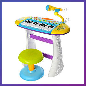 Дитяче піаніно-синтезатор Limo Toy BB383BD на ніжках зі стільчиком Мікрофон