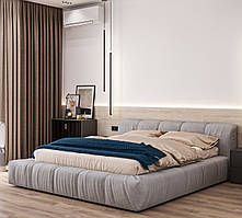 Двоспальне велюрове світло-сіре ліжко з низьким м'яким узголів'ям і бортиками 160х200 Бонні Шик Галичина