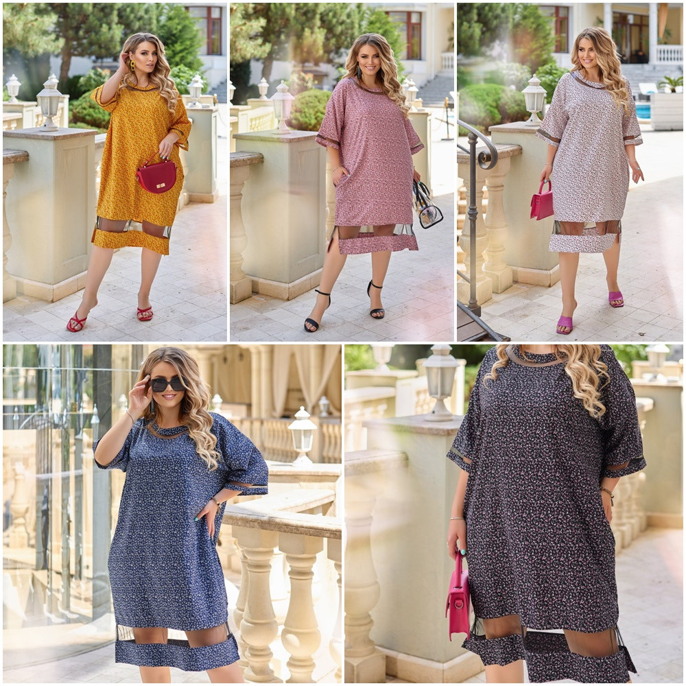 Сукня софт із принтом короткими рукавами довжини міді розміри батал