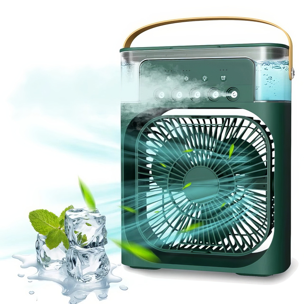 Настільний вентилятор-зволожувач Air Cooler Fan 4в1 Зелений переносний ЮСБ вентилятор із таймером