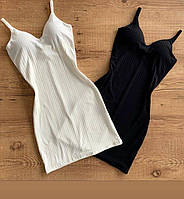 Платье-мини из качественного турецкого рубчика на бретельках в черном и белом цветах.( Xs-S, M-L )