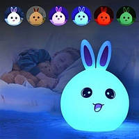 Дитячий силіконовий сенсорний нічник світильник Зайка RGB Rabbit Silicone Lamp
