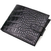 Модный бумажник для мужчин из натуральной фактурной кожи с тиснением под крокодила BOND 21995 Черный mn