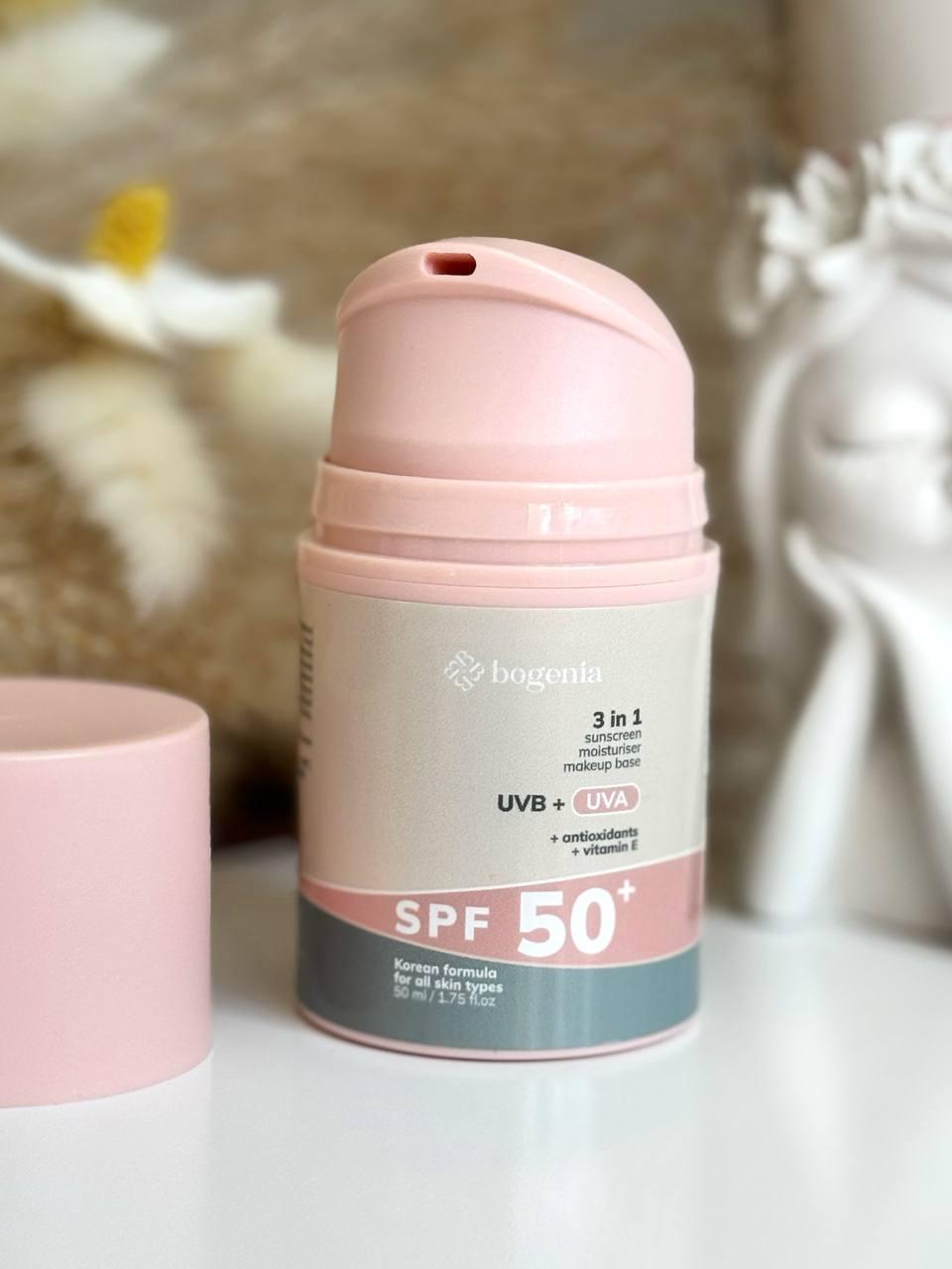Сонцезахисний крем для обличчя 3в1 Bogenia Sunscreeen Face Cream SPF 50+