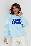 Теплый свитшот на флисе с надписью Paris Sports - голубой цвет, S (есть размеры) mn