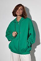 Теплое женское худи на молнии с капюшоном - зеленый цвет, L (есть размеры) mn