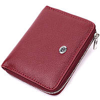 Шкіряний гаманець для жінок на блискавці з металевим логотипом виробника ST Leather 19485 Бордовий mn