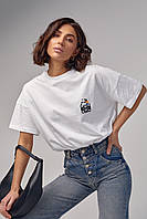 Женская футболка oversize с вышивкой - белый цвет, L (есть размеры) Футболка, 58см, 39см, 8см, Без застежки,
