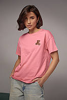 Женская футболка с вышитым медвежонком - розовый цвет, M (есть размеры) mn