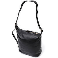 Вместительная женская сумка с одной длинной ручкой из натуральной кожи Vintage 22305 Черная mn