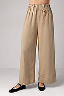 Льняные штаны на резинке с поясом - кофейный цвет, M (есть размеры) mn