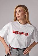 Трикотажная футболка с надписью Weekender - белый с красным цвет, L (есть размеры) mn