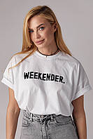 Трикотажная футболка с надписью Weekender - белый с черным цвет, L (есть размеры) mn
