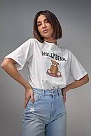 Хлопковая футболка с принтом медвежонка - молочный цвет, S (есть размеры) mn
