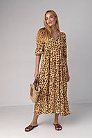 Летнее платье миди с леопардовым принтом - светло-коричневый цвет, S (есть размеры) mn