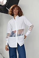 Подовжена жіноча сорочка з прозорими вставками білий колір, M (є розміри) mn