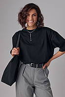 Базова однотонна футболка oversize — чорний колір, M (є розміри) Футболка, S — 68 см; M — 68 см; L — 68 см, S mn