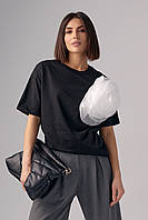 Женская футболка с крупным объемным цветком - черный цвет, S (есть размеры) mn