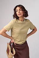 Базовая однотонная женская футболка - горчичный цвет, L (есть размеры) mn
