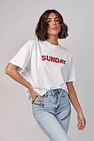 Женская футболка oversize с надписью Sunday - красный цвет, L (есть размеры) mn