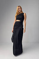 Платье макси с драпировкой и вырезом на талии - черный цвет, S (есть размеры) mn