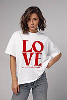 Жіноча бавовняна футболка з написом LOVE — білий колір, L (є розміри) mn