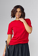 Базова однотонна жіноча футболка червоний колір, L (є розміри)