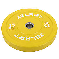 Блины (диски) бамперные для кроссфита резиновые d-52мм Zelart TA-7797-15 15кг желтый sp