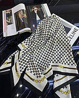 Женский платок белый черный, шелковый платок на голову, легкий шарф, универсальный платок черно-белый, 90 см