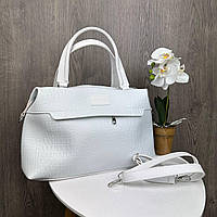 Большая женская сумка рептилия на плечо сумочка из экокожи белая очень стильная Shopen Велика жіноча сумка