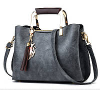 Женская сумка на плечо с брелоком Женская сумочка повседневная экокожа Серый Shopen Жіноча сумка на плече з