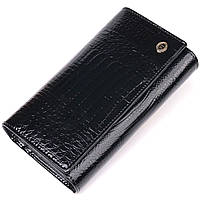 Лаковый женский кошелек с визитницей ST Leather Черный Shopen Лаковий жіночий гаманець з візитницею ST Leather