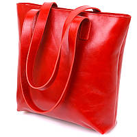 Женская сумка-шоппер из натуральной кожи Shvigel Красный Shopen Жіноча сумка-шоппер із натуральної шкіри