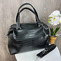 Жіноча міська сумка під рептилію чорна з екошкіри для дівчини Shopen