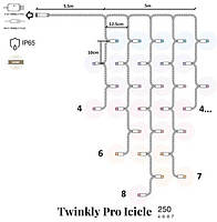 Smart LED Гирлянда Twinkly Pro Icicle AWW 250, AWG22, IP65, прозрачный (TW-PLC-I-CA-250GOP-T)