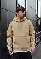 Мужское бежевое Худи Staff кофта с капюшоном light brown basic fleece Shopen Чоловіче бежеве Худі Staff кофта