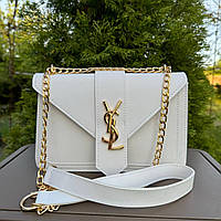 Женская мини сумочка клатч на плечо с цепочкой маленькая сумка YSL белая для девочки Shopen Жіноча міні