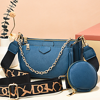 Женская мини сумочка клатч мульти сумка 3в1 набор сумок кросс-боди через плечо Синий цвет Shopen Жіноча міні