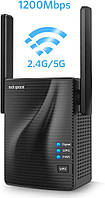 Ретранслятор WiFi Rockspace 1200 Мбит/с (AC1200) расширитель диапазона Wi-Fi WPS 2 внешние антенны, черный