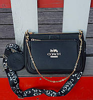 Черная мини сумка женская сумочка Coach multi black Coach Эко кожа Shopen Чорна міні сумка жіноча сумочка