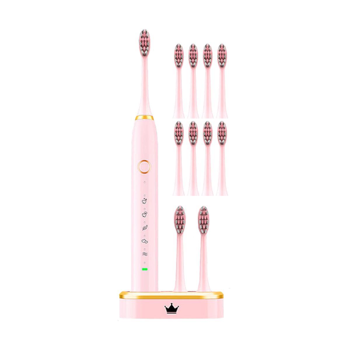 Ультразвукова електрична зубна щітка з 10 насадками X-10 Ultrasonic Pink